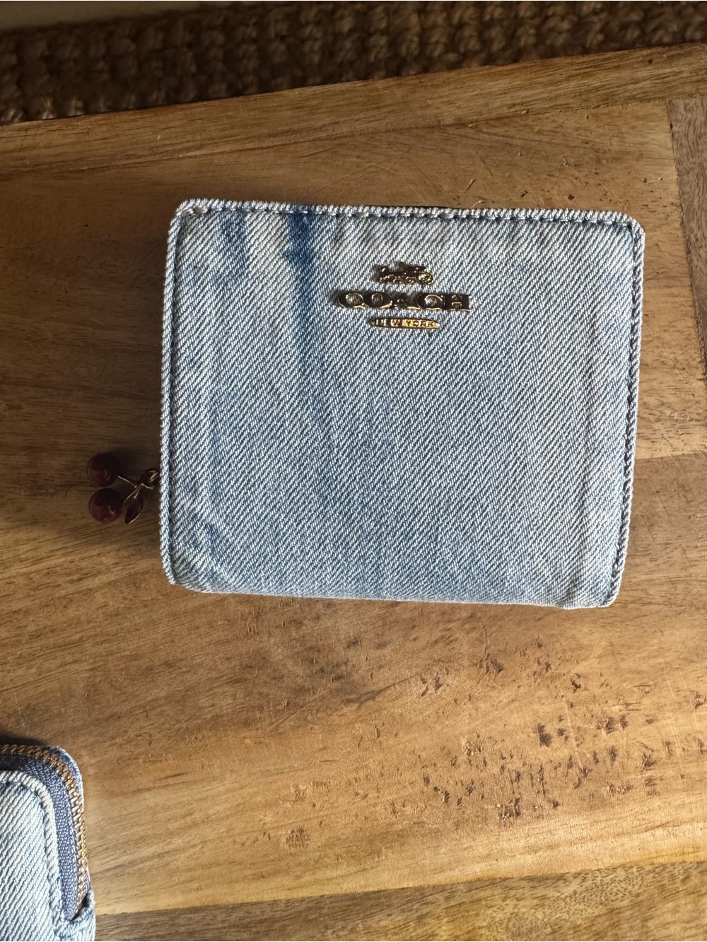 Coach Denim Cherry Zip-Around Compact Wallet - Light Blue loved denim nwt - Picture 4 of 7